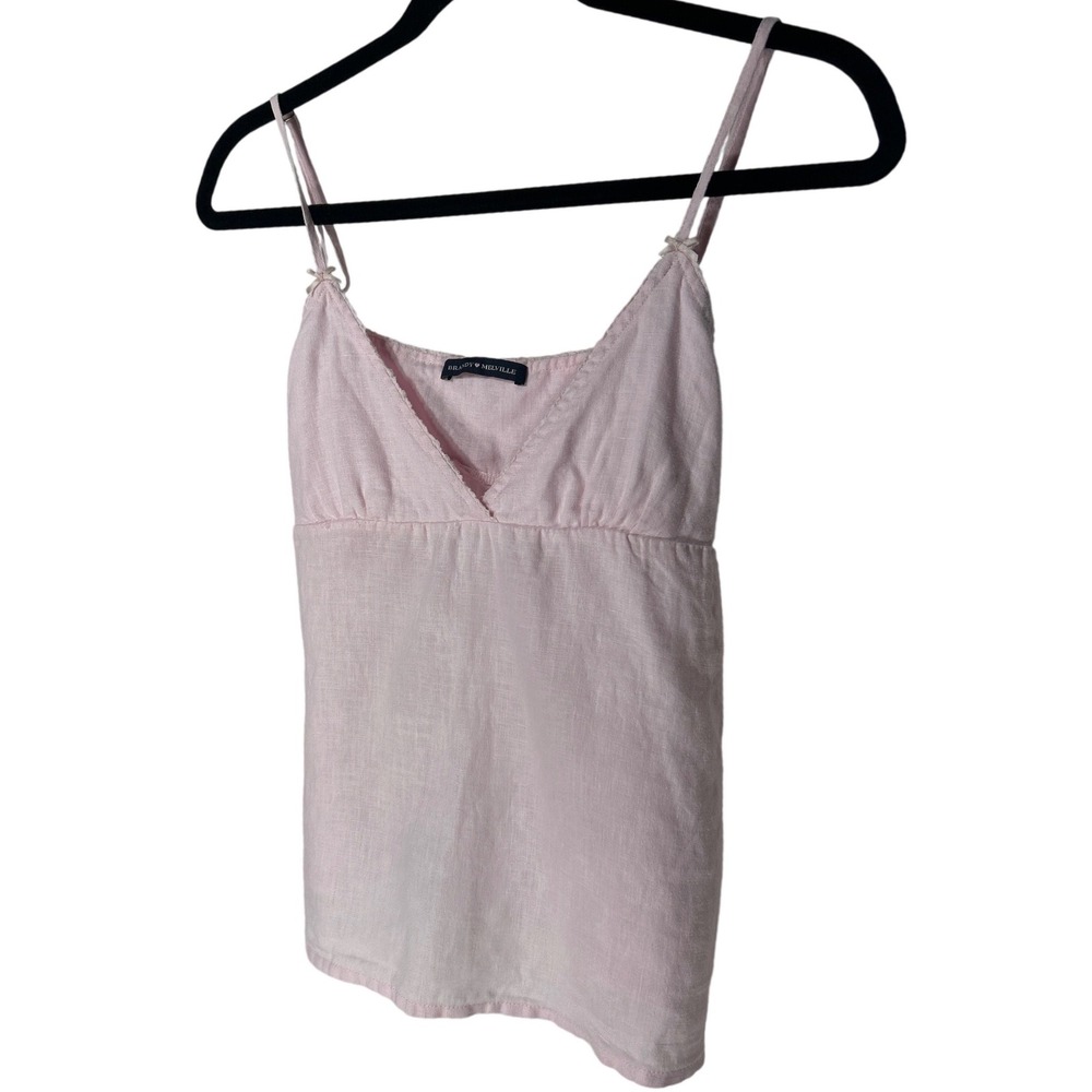 Brandy Melville Edith Light Pink 100% Linen Bow Cami Tank‎ Top S